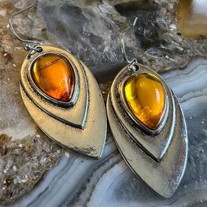 3181 Amber Colored and Silver Teardrop Earrings